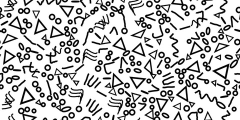 Line Web Hipster Texture. Line Abstract Repeat. Random Form Ornament. Hand Seamless Doodle. Funky Decorative Wallpaper Cover. Fun Memphis Texture. 1980s Geometric Print. Vector Set Painting Background