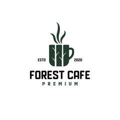 Forest Cafe Coffee tea logo icon retro vintage hipster design vector illustration