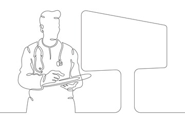 Doctor with a tablet. The surgeon looks at the big screen. Medical technologies. Doctor online. One...