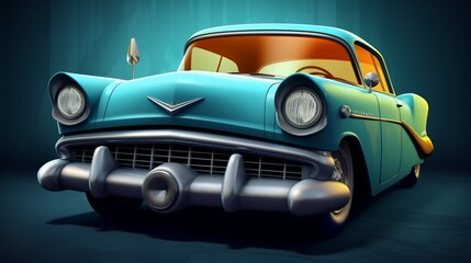 Fototapeta na wymiar Create a caricature painting of a vintage 1950s car with exaggerated features.
