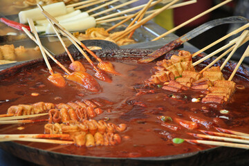 Fish Cakes with Spicy Sauce at a Food Stall in Busan, South Korea