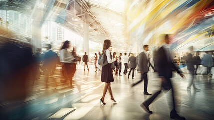 Dynamic Business people in Blurred Motion at a Contemporary Trade Show