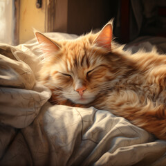 A Cute Cat Sleeping in Bed