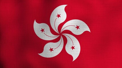 Realistic flag waving in the wind. The national flag of Hong Kong.