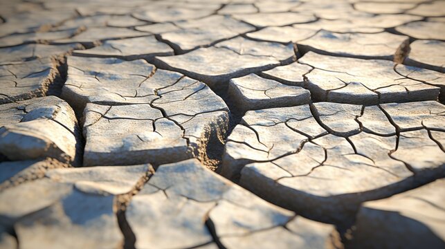 Cracked grey earth background, top perspective view
