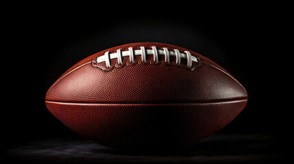 American football ball close up on black background.