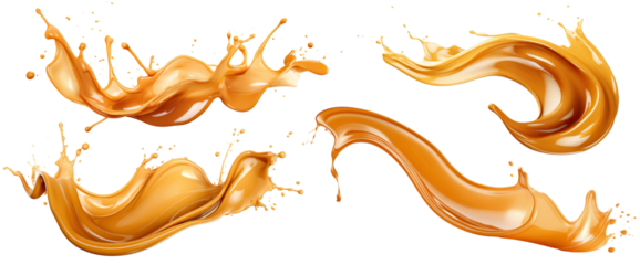 Set of delicious caramel splashes, cut out