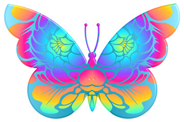 The symmetrical butterfly vector design with dynamic gradient batik dayak flower line art in a luxurious pattern colour 