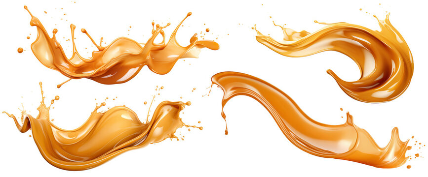 Set of delicious caramel splashes, cut out