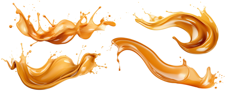 Set of delicious caramel splashes, cut out