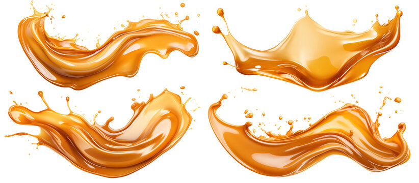Set of delicious caramel splashes, cut out