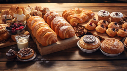 Fresh baked pastry, croissants, delicious 