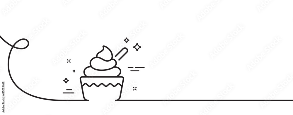Aufkleber ice cream cup line icon. continuous one line with curl. vanilla sundae sign. frozen summer dessert s