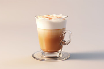 Cappuccino in a glass mug on a beige background. AI generative.