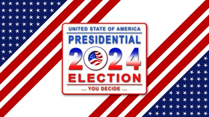 PRESIDENTIAL Election 2024 in United States - banner with american colors design and typography - poster for election voting - 3D Illustration
