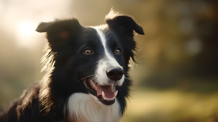 Fototapeta premium Close-up portrait of a Border Collie dog with space for text, background image, AI generated
