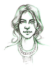 portrait of a girl pen drawing for card decoration illustration