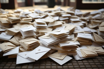 A large pile of envelopes for letters without inscriptions