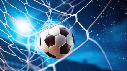 Fototapeta premium Reaching goal concept. Soccer Ball in a Net