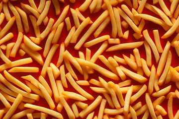 French fries isolated on red background pattern