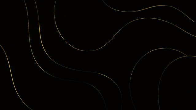 This is a 4k motion graphics loop animation featuring abstract golden lines on a black background.