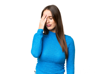 Young beautiful woman over isolated chroma key background with headache