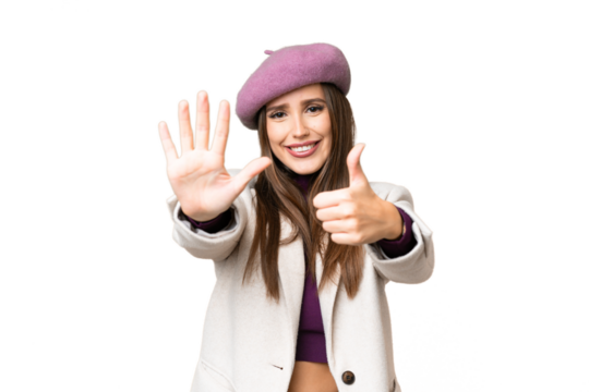 Young beautiful woman over isolated chroma key background counting six with fingers