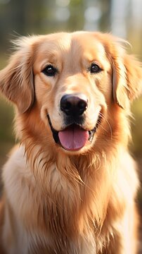 Close-up portrait of a Golden Retriever dog with space for text, background image, AI generated