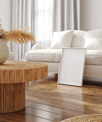 Mockup frame close up in cozy simple interior background, 3d render © artjafara