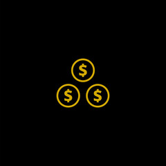 Dollar symbol . Coins gold icon isolated on black background