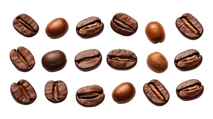 Set of Coffee Beans Isolated on Transparent or White Background, PNG - obrazy, fototapety, plakaty