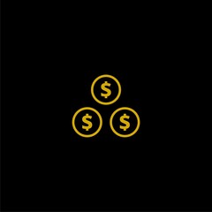 Dollar symbol . Coins gold icon isolated on black background