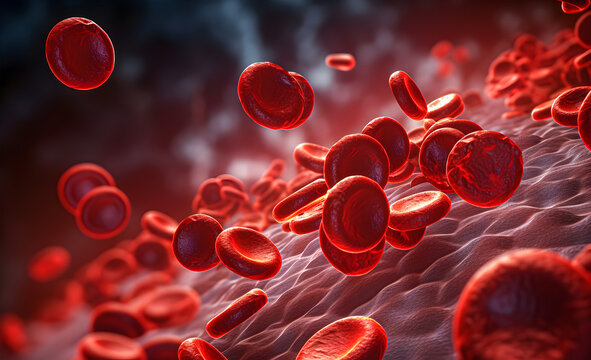3D rendering of a blood vessel with blood cells flowing in one direction