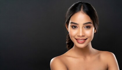 Obraz premium Portrait beautiful perfect woman with beautiful and perfect skin, cosmetics, skincare, makeup, wellness concept with empty copy space for text