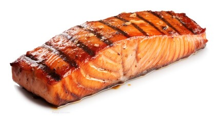  Salmon grilled roast steak on white background,