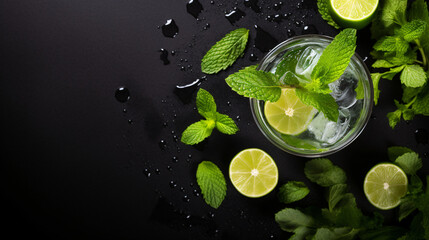 Mojito with rum lime mint and ice