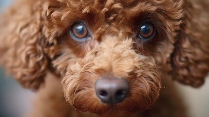 Close-up portrait of a Poodle dog with space for text, background image, AI generated
