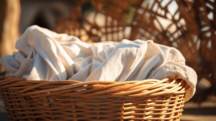 Obraz premium Wicker basket with dirty laundry close-up 