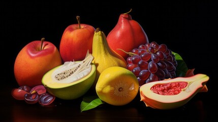 tropical_fruits_photorealism_style_on_black_background