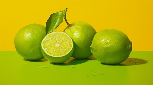 lime fruti on chartreuse background