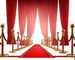 Red Carpet with Golden Barriers Isolated on Transparent Background