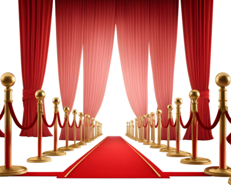 Red Carpet with Golden Barriers Isolated on Transparent Background