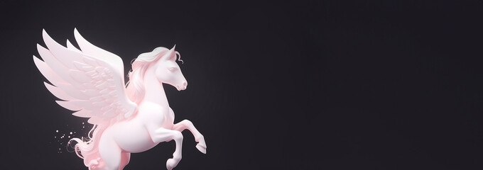 White pink glowing cartoon pegasus. winged unicorn, pony magical horse wings, cute flying horses pink begasus for little princess, magic children character illustration of pegasus cartoon horse 