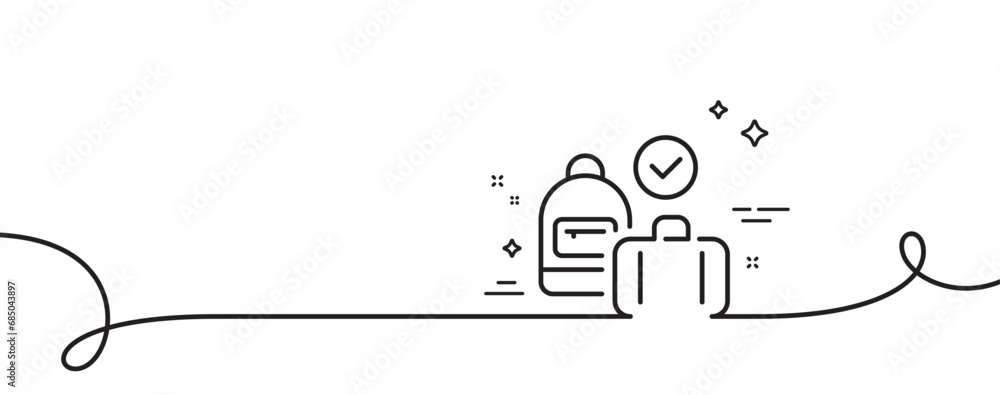 Poster carry-on baggage line icon. continuous one line with curl. travel handbag sign. allowed luggage bag 