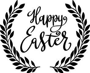 Happy Easter. Lettering phrase with wreath isolated on white background