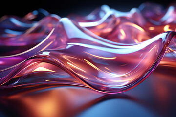 Abstract fluid iridescent holographic neon curved wave in motion colorful background 3d render