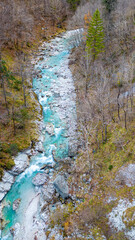 Arzino torrent in the province of Udine.
Silky, emerald water, aerial view. Udin