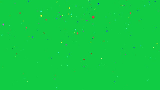 4K vertical. seamless looping of particle animation of colorful confetti falling down decoration for party celebration isolated on chroma key green screen background for overlay motion graphic