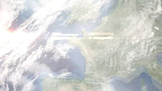 Zoom in from space and focus on Sainte-Marie, France. 3D Animation. Background for travel intro. Elements of this image furnished by NASA