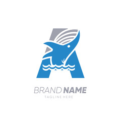 Initial Letter  A Whale Jumping in the Water Logo Design Vector Icon Graphic Emblem Illustration